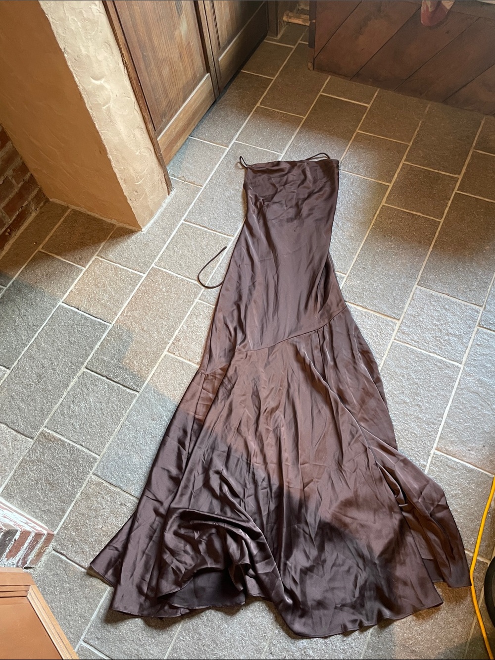 Women's Brown Slip Maxi Dress with Flared Hem